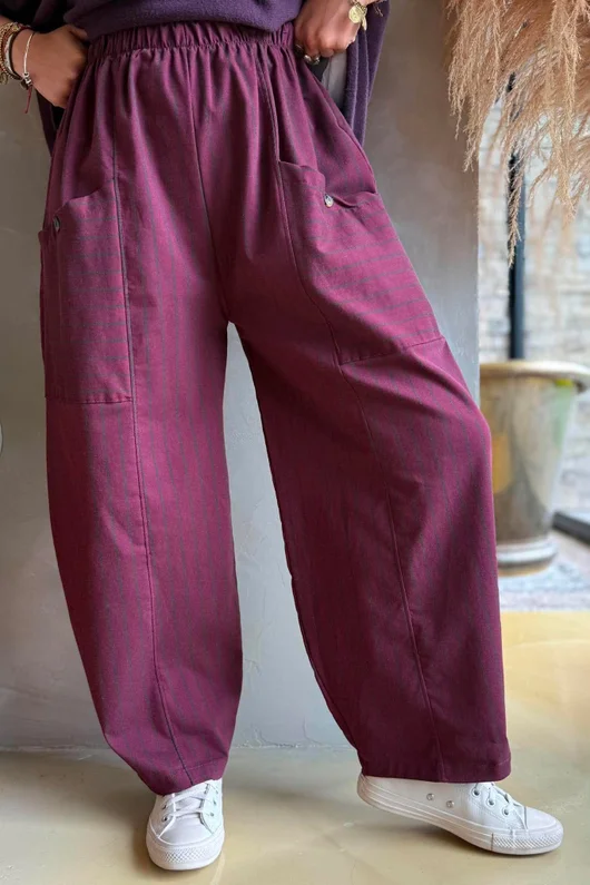 Burlington Stretch Button Pocket Barrel Pant Burgundy